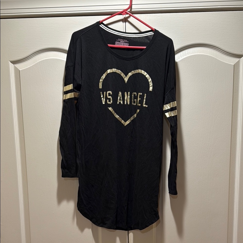 Victoria's Secret Black and Gold Long Sleeve Tee with Heart Graphic
